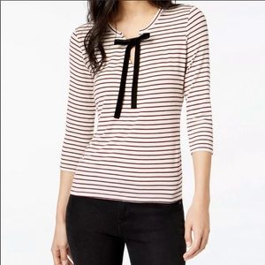 🔥MAISON JULES🔥STRIPED NECK-TIE TOP RUBY WINE LARGE NWT